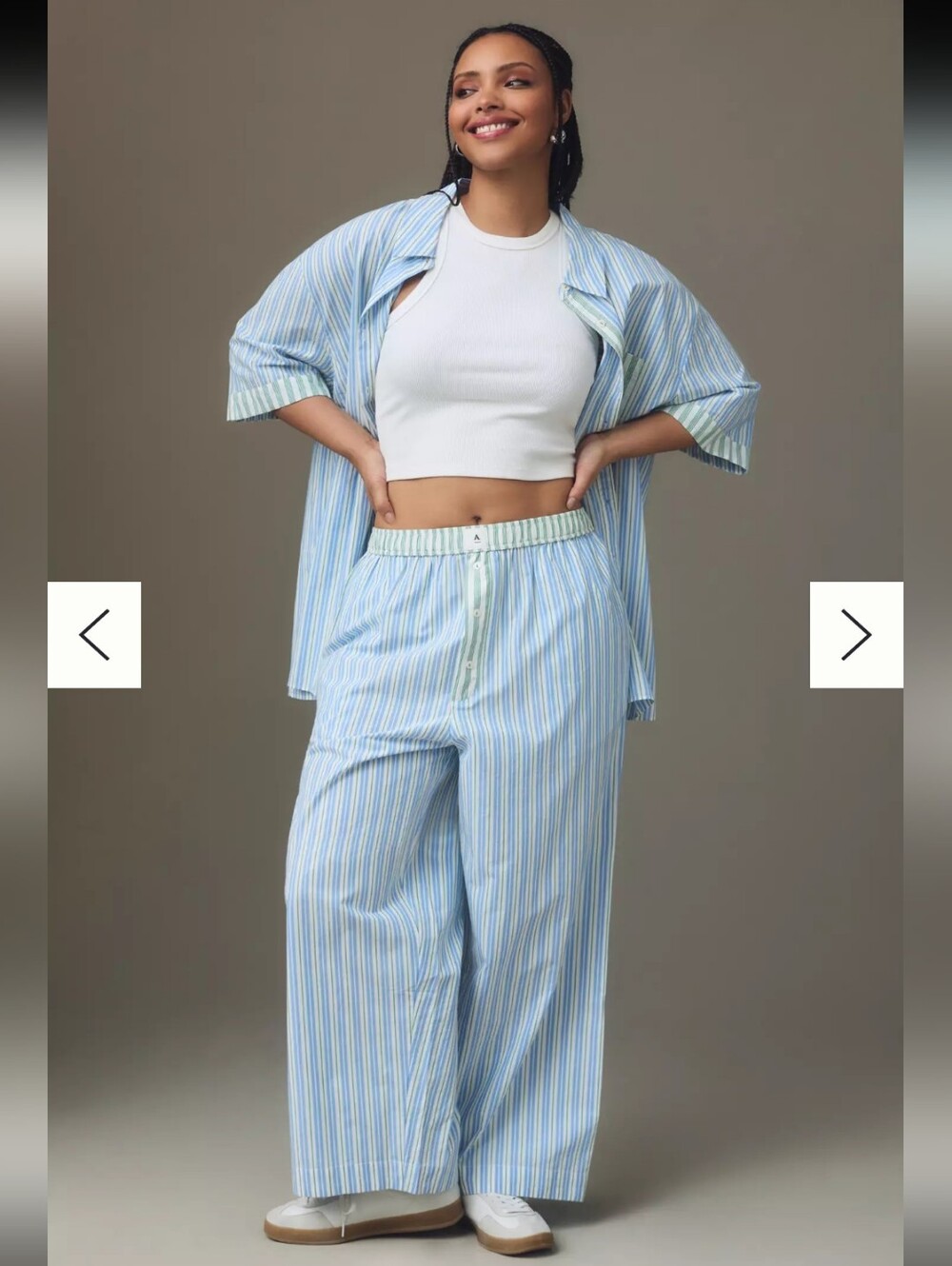 Anthropologie Cotton Striped Pajama Set Short Sleeve Pants Small Medium